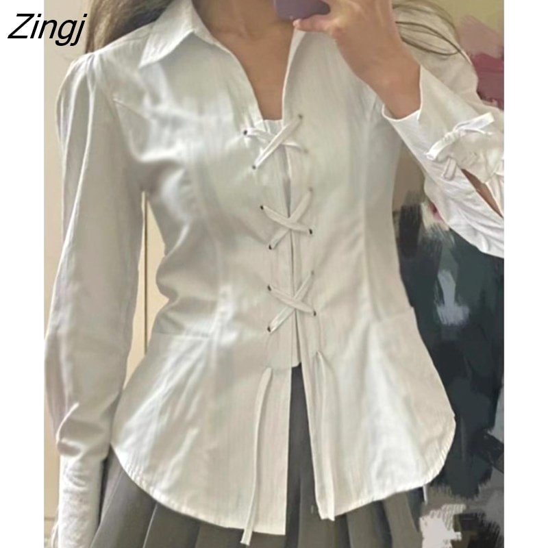 Zingj Women French Style Spring Slim Inside Retro Solid Student Preppy Schoolgirl Mujer Sweet Ladies All-match Basic Clothing