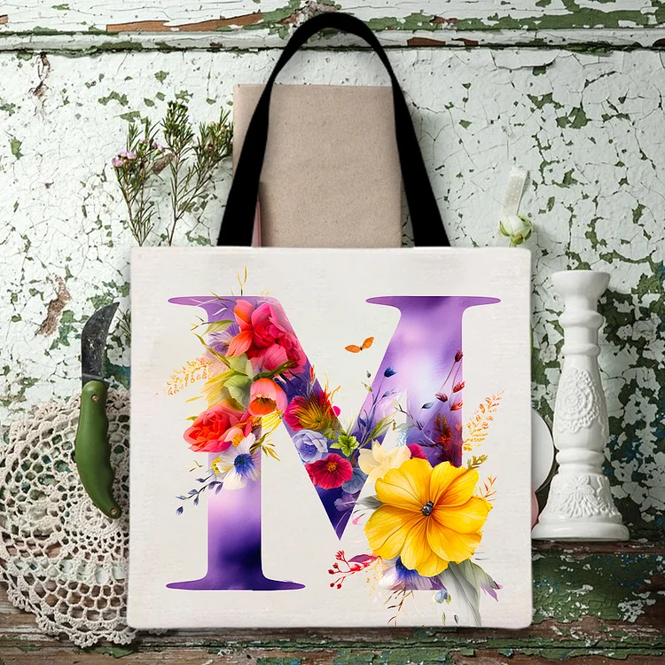 M Flower And Butterfly Combination Printed Canvas Bag-BSTC1261