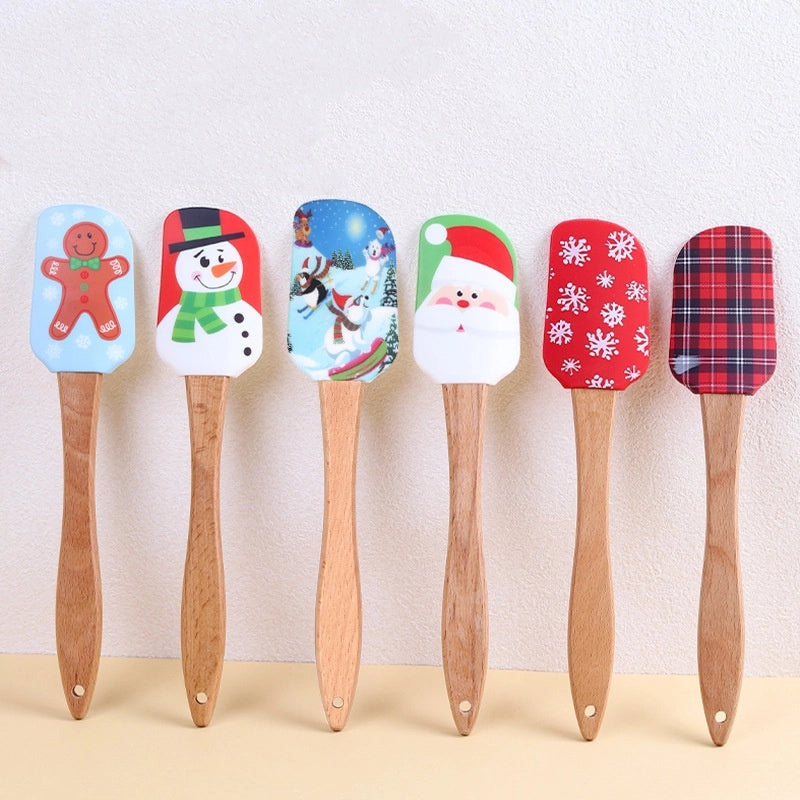 Christmas Cute Santa Claus Snowflake Wood Silica Gel Baking Scraper 1 Piece
