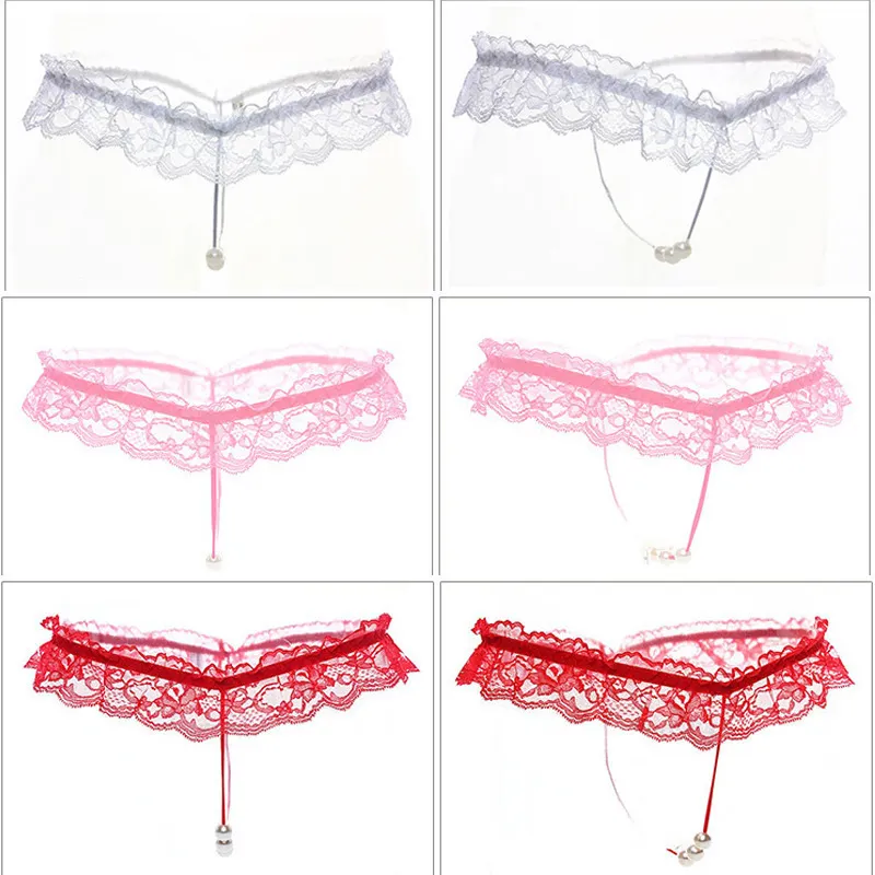 Churchf Sexy De Pup Lace Women's T-Thing Thong Trousers Pearl Panties Massage Lingerie Open-File Underwear T-Perspective Women