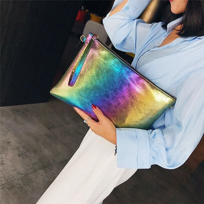 Fashion Shining Women Envelope Clutch bag PU leather Women's Clutches Chain messenger bag for female Crossbody Bags Color wallet