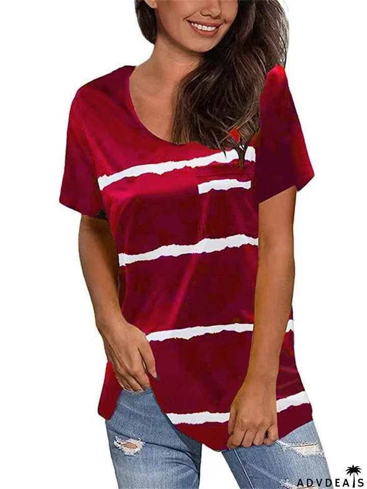 Classic Stripe Crew Neck Short Sleeve Summer T-shirts for Women