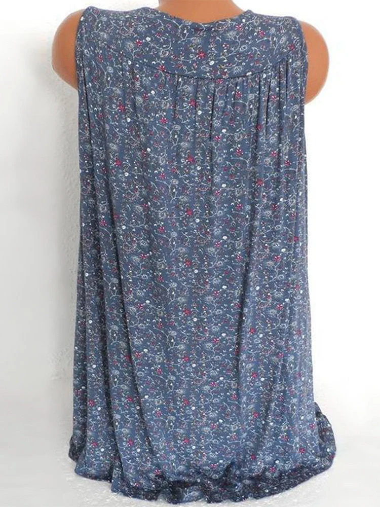 Floral Sleeveless V-neck T-shirt