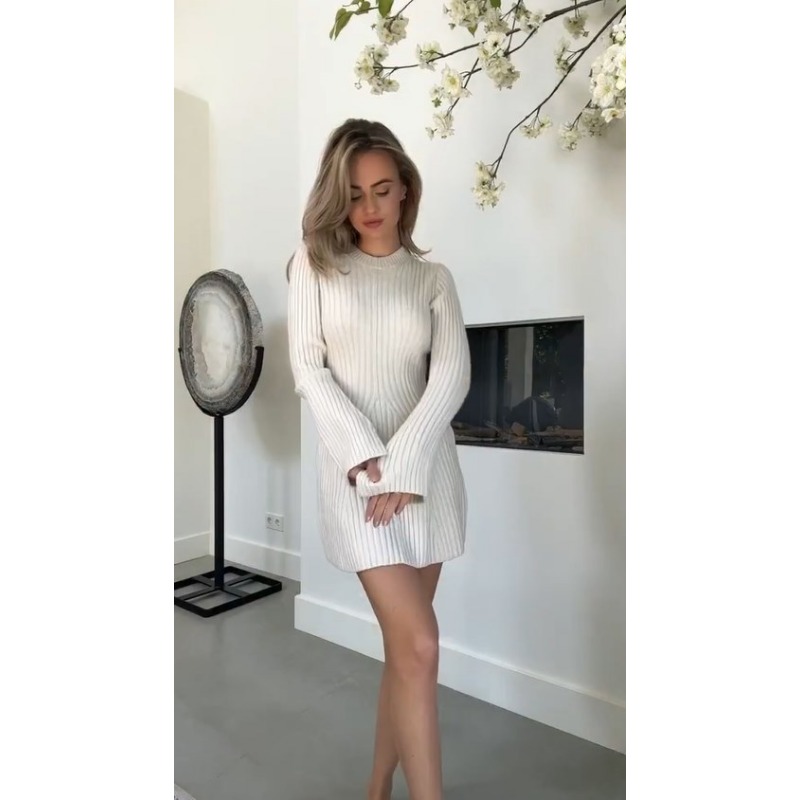 Ootddress Hollow Out Ribbed Knitwear Mini Dress Female Sexy Loose High Waist Patchwork Party Dress Casual Elegant Knit Women Dress