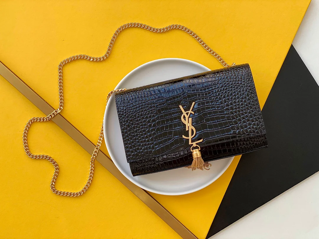 YSL kate Crocodile-embossed Black.