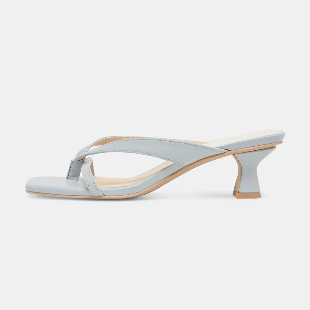 Light Blue Vegan Leather Open Square Toe Low Heel Sandals By YDN