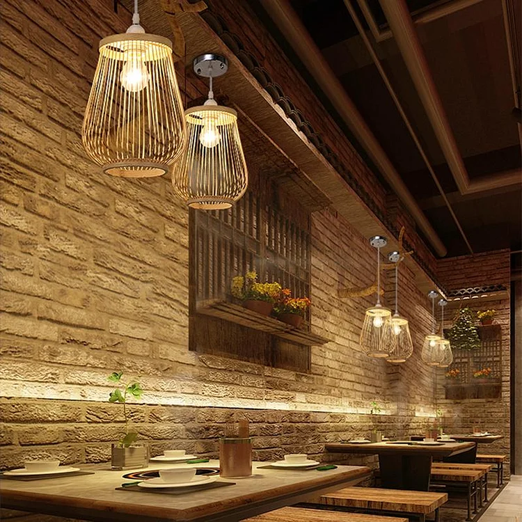 Cage-shaped Rustic Pendant Lighting Natural Bamboo Pendant Lighting Hanging - Appledas