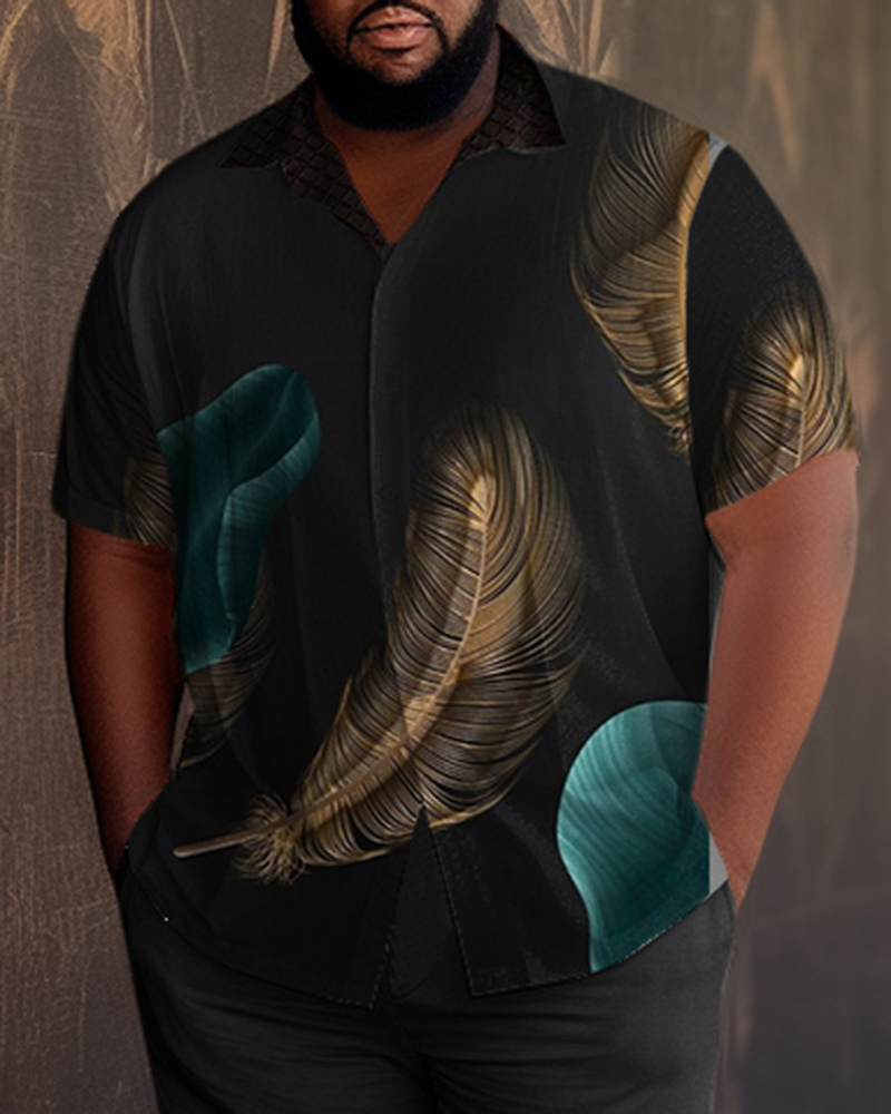 Black Men's Ombre Art Plus Size Short Sleeve Walking Set