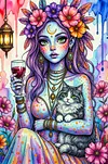 Luxury AB Velvet Diamond Painting Kit - Witch and Cat