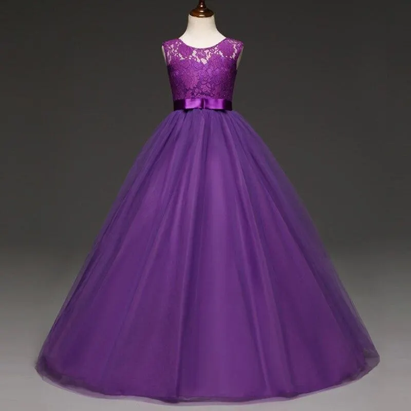Elegant Kids Dresses for Girls 6-14 Years Teenager Girls Princess Formal Party Long Gown Embroidery Lace Flower Girls Dress