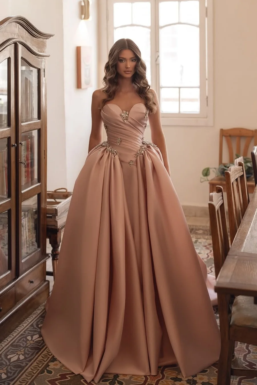 Daisda Sleeveless Sweetheart A-Line Pleated Prom Dress With Beads