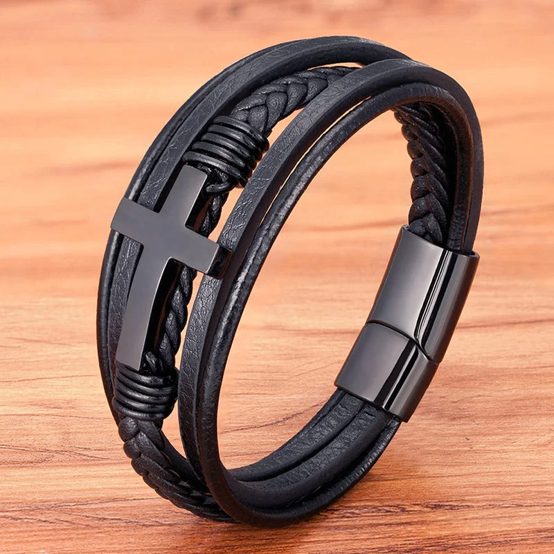 Classic Leather Cross Bracelet - vzzhome