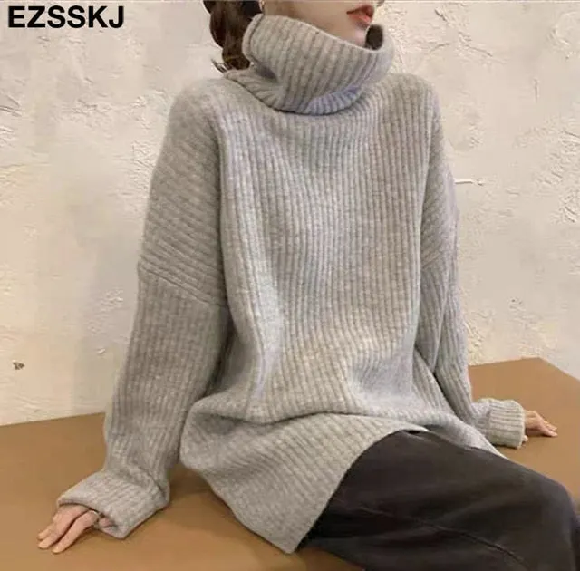 cashmere Autumn Winter highneck thick oversize Sweater pullovers Women 2021 LOOSE  sweater pullovers female Long Sleeve