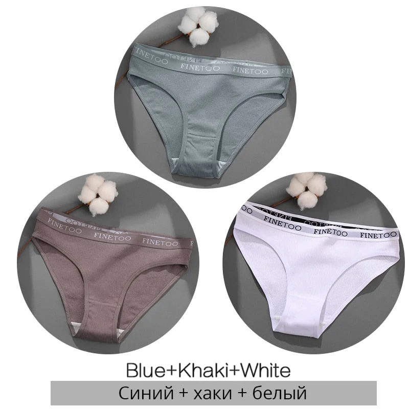 FINETOO 3PCS/Set Women's Underwear Cotton Panty Sexy Panties Female Underpants Solid Color Panty Intimates Women Lingerie M-2XL