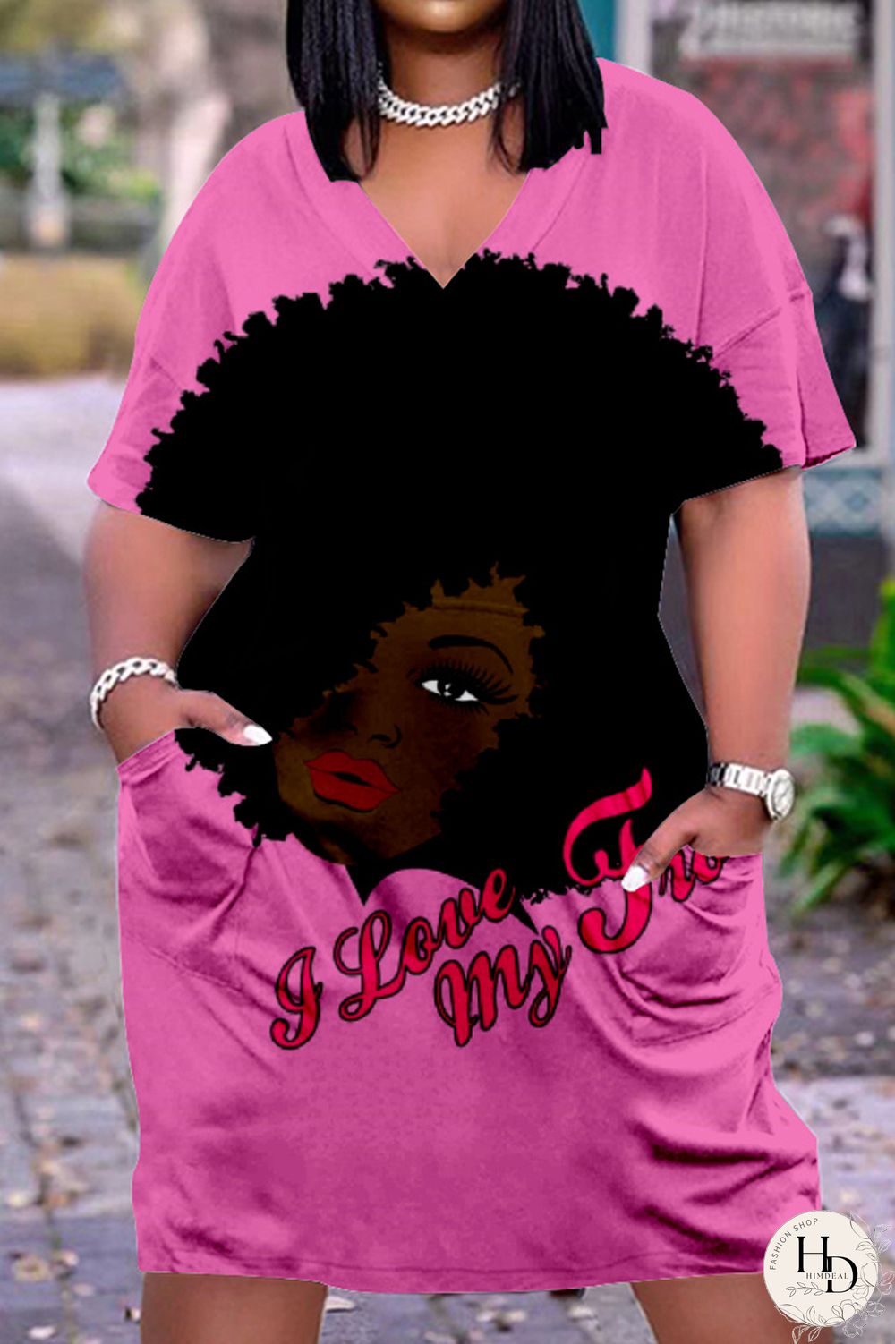 Black Gray Fashion Casual Print Basic V Neck Short Sleeve Dress