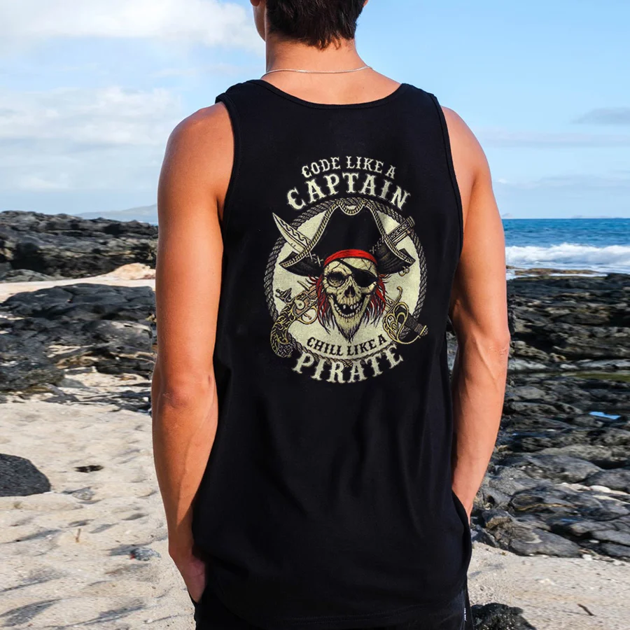 Code Like A Captain Chill Like A Pirate Printed Men's Tank