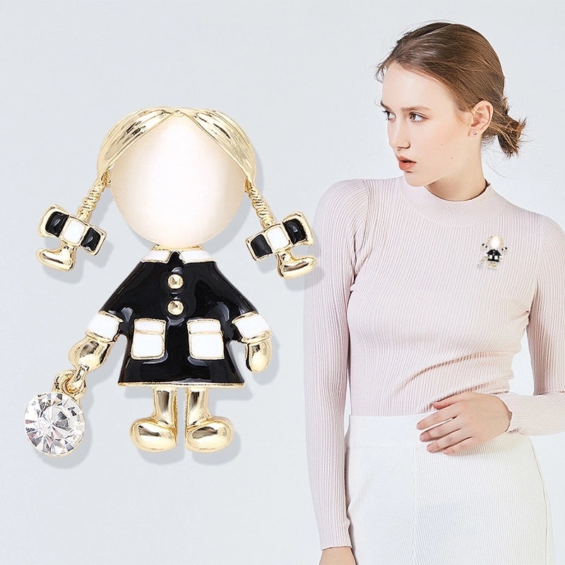 Princess Cute Sweet Pin Doll Alloy Enamel Plating Inlay Rhinestones Women’s Brooches