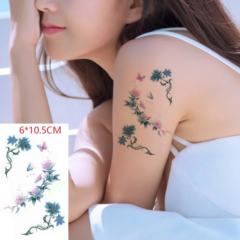 Waterproof Temporary Tattoo Sticker Small Cute Flower Plant Body Art Flash Tatoo Fake Tatto for Women Men