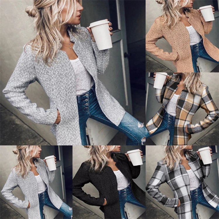 🔥Women's Solid Color Pocket Long Sleeve Open Front Coat
