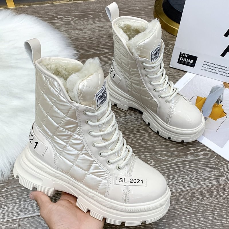 Chunky Winter Boots Women Fur Ankle Snow Boots For Women Beige Black Platform Boots 2021 New Fashion Designer Winter Sneakers