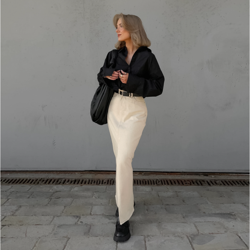 Ootddress High Waist Fashion Split Maxi Skirt For Women Patchwork Pocket Casual High Street Long Skirt Female Zipper Slim Maxi Skirt