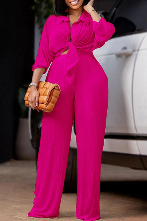 Plus Size Solid Color Pleated Pants Suit