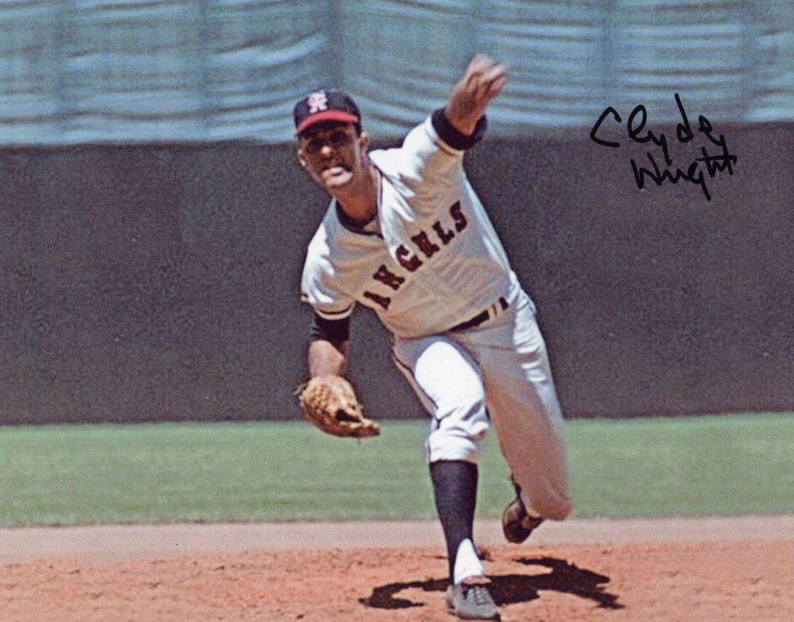 ~~ CLYDE WRIGHT Authentic Hand-Signed CALIFORNIA ANGELS NO HITTER