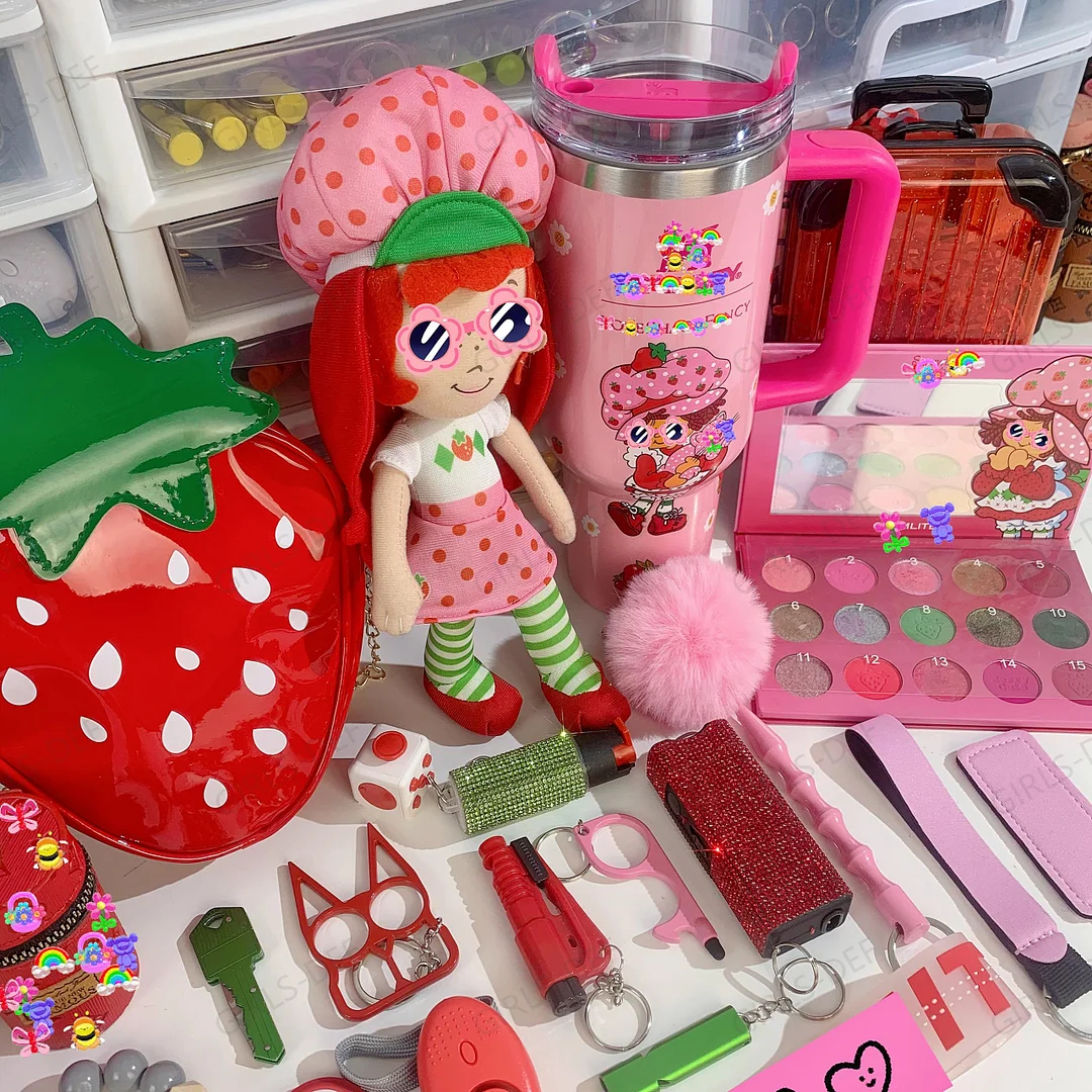 (NEW) STR@W B3RRY SH0RTC@K3 theme self defense keychain with fashion and beauty set