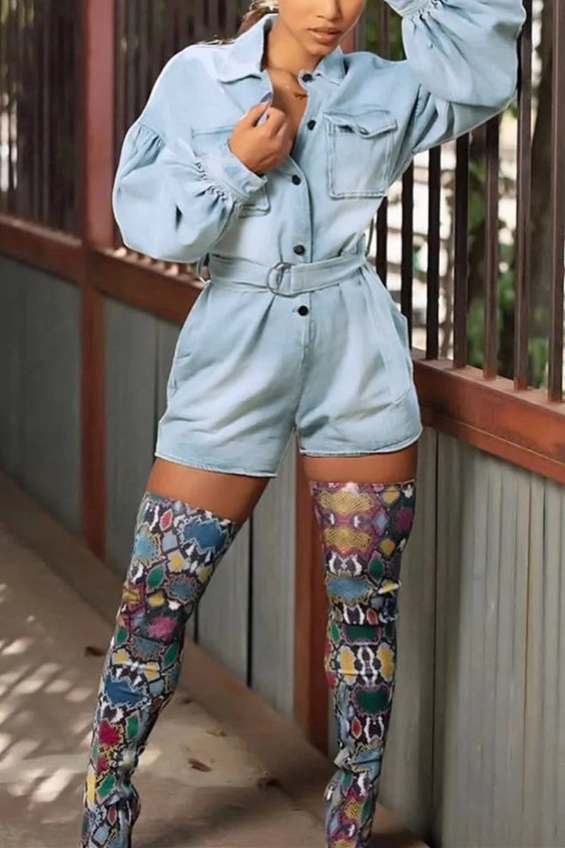 Fashion Long Sleeve Denim Romper