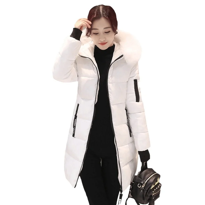 Woherb Cotton-Padded Jacket Female 2024 Winter Dress New Korean Version Of Fashion Long Cotton-Padded Jacket Female Large Size Slim Hooded Coat Female Cotton-Padded Jacket-Outfit Ideas