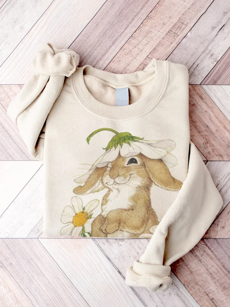 VChics Cute Bunny Pattern Cozy Sweatshirt