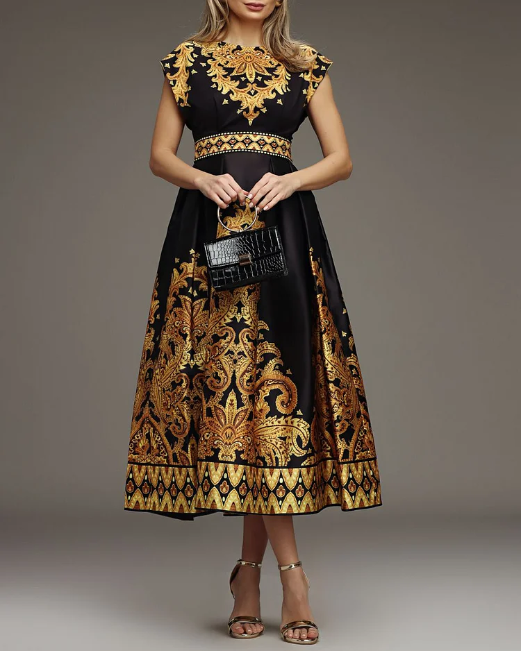 Multicolor Print Nipped Waist Fashion Dress