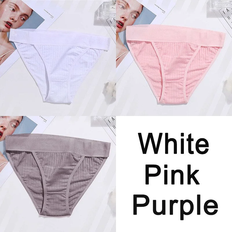 3PCS Women Cotton Panties Sexy Low Waist Underwear Panties Female Lingerie Underpants Hollow Heart Embossed Briefs Solid Color