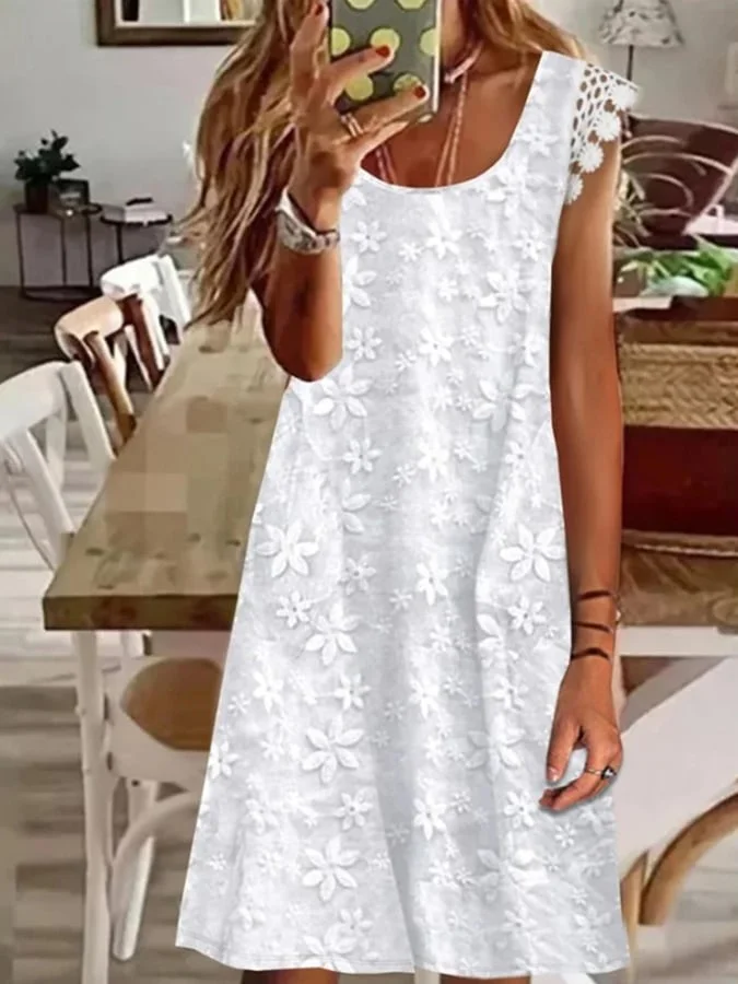 U-neck Lace Sweet Mid Length Dress socialshop