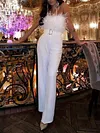 Feathersstrapless Embroidered Belted High Waisted Jumpsuit