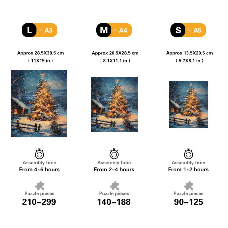 Christmas Tree in Snowy Night Wooden Jigsaw Puzzle