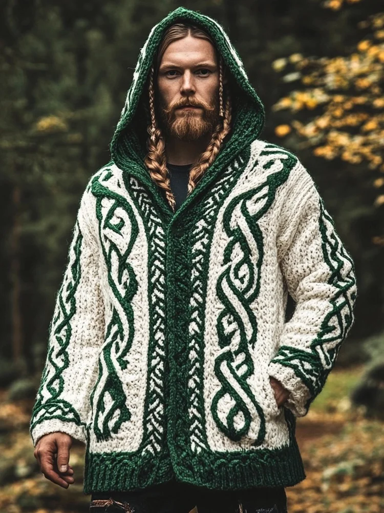 Irish Totem Lace Pattern Men's Hooded Jacket