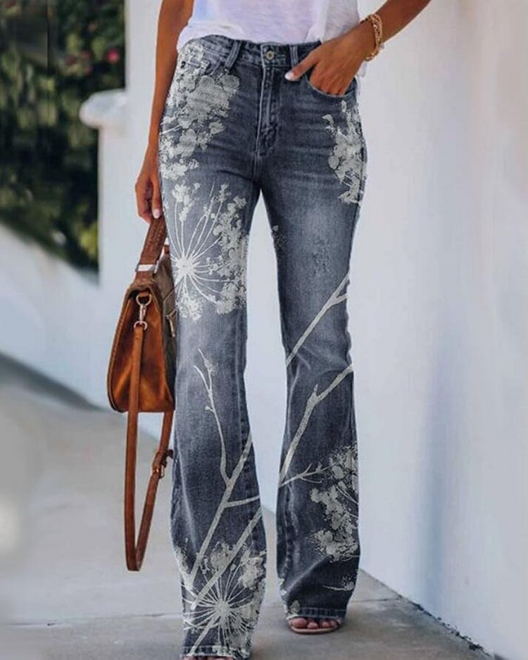 Casual Plant Silhouette Print Pants
