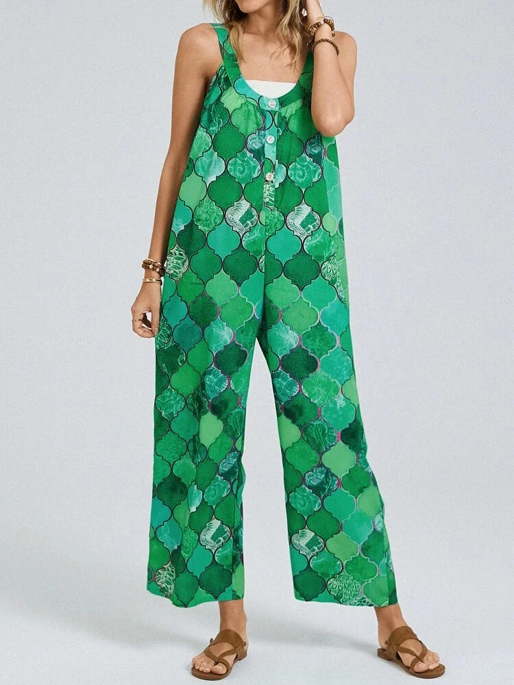 Casual Floral Print Jumpsuit Wide-leg Pants