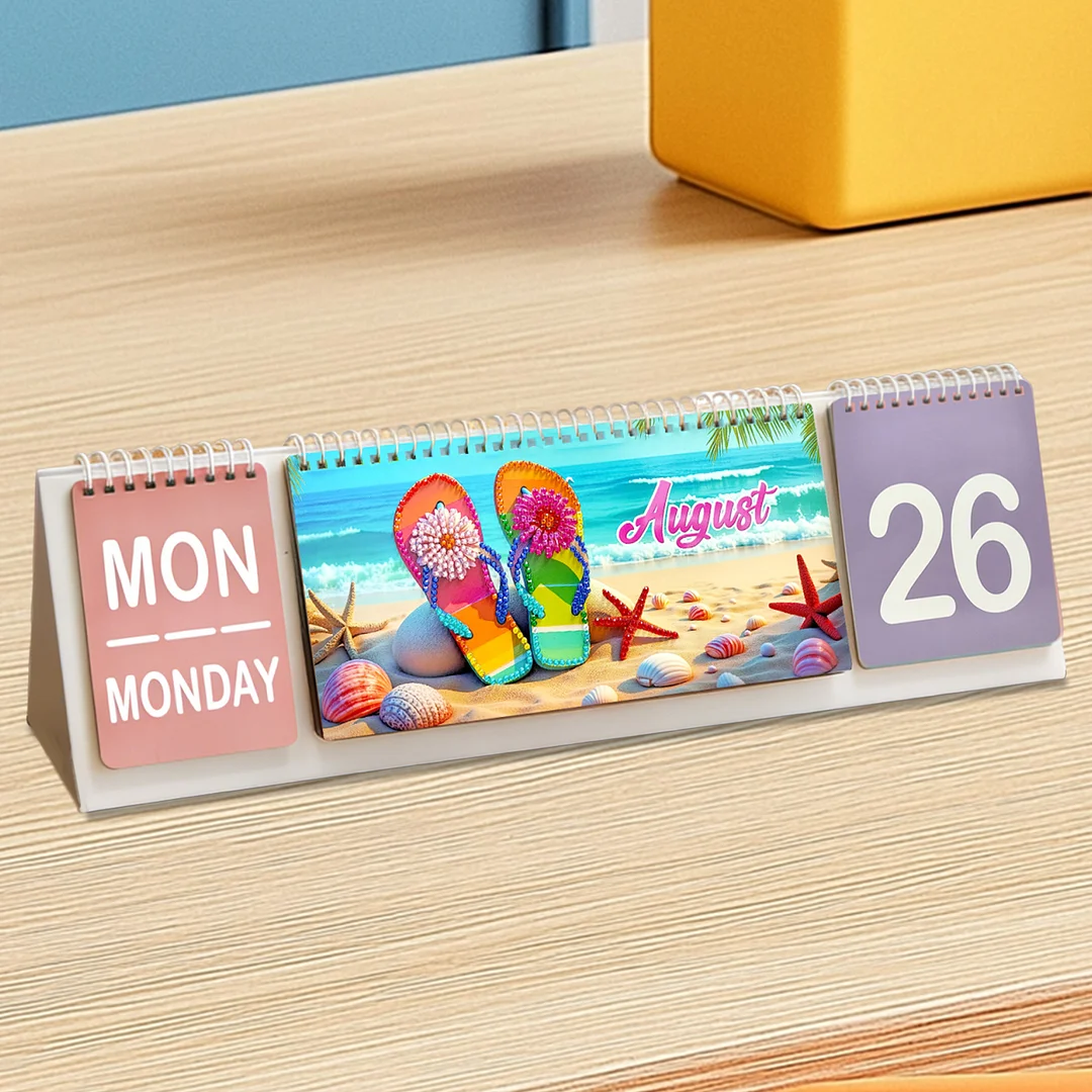 2026 Pink Flower DIY Diamond Art Painting Desk Calendar Special Shaped Drill Monthly Flip Tabletop Calendar Kit for Adults Beginners Gift Home Office Decor