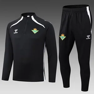 2025/2026 Real Betis Half-Pull Training Suit Black Football Shirt 1:1 Thai Quality Set