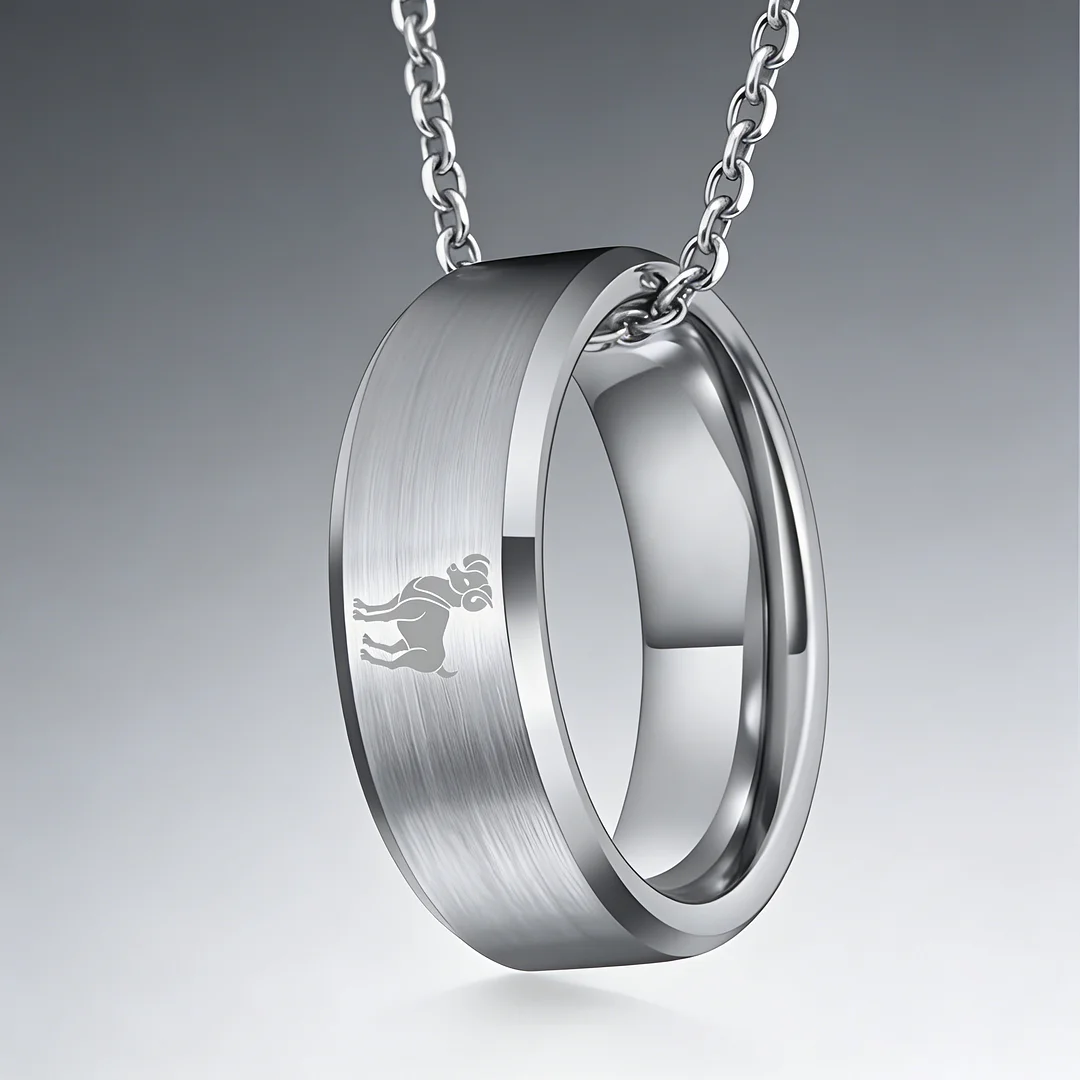 Beveled Edges Laser Etched Tungsten Carbide Rings Sliver Aries Couple Wedding Bands 4MM 6MM 8MM