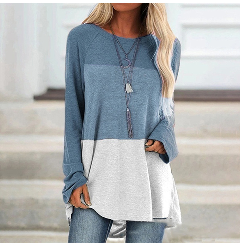 Women Long Sleeve Color Stitching Casual Oversized Tops