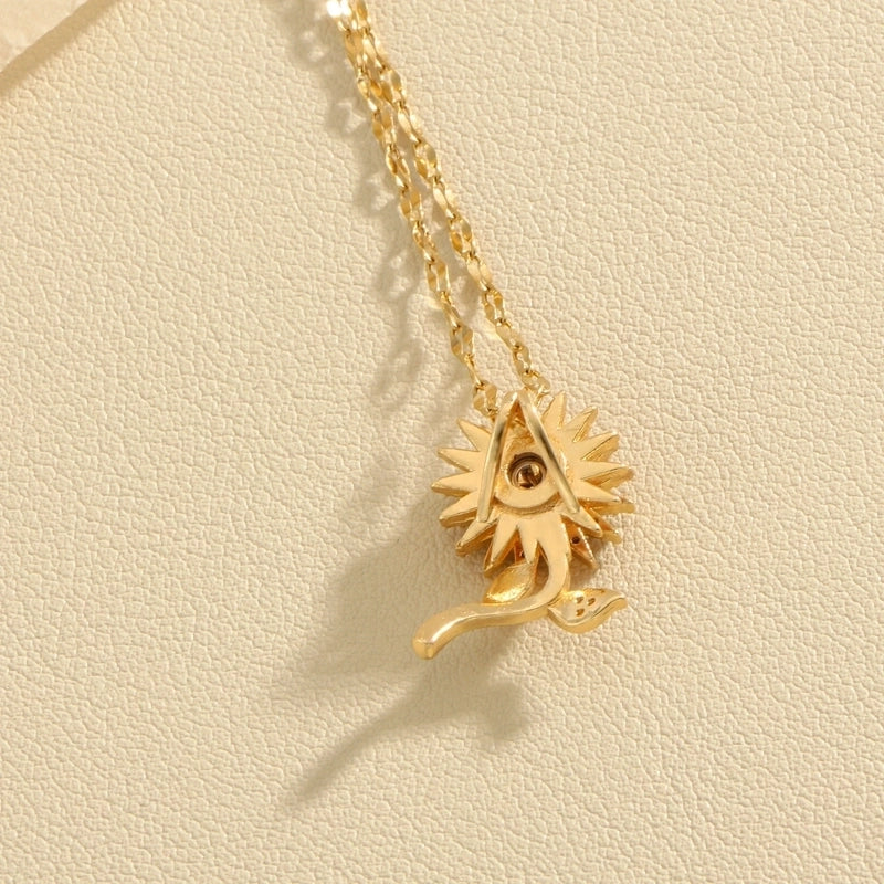 304 Stainless Steel Copper 18K Gold Plated Inlay Sunflower Zircon Pendant Necklace