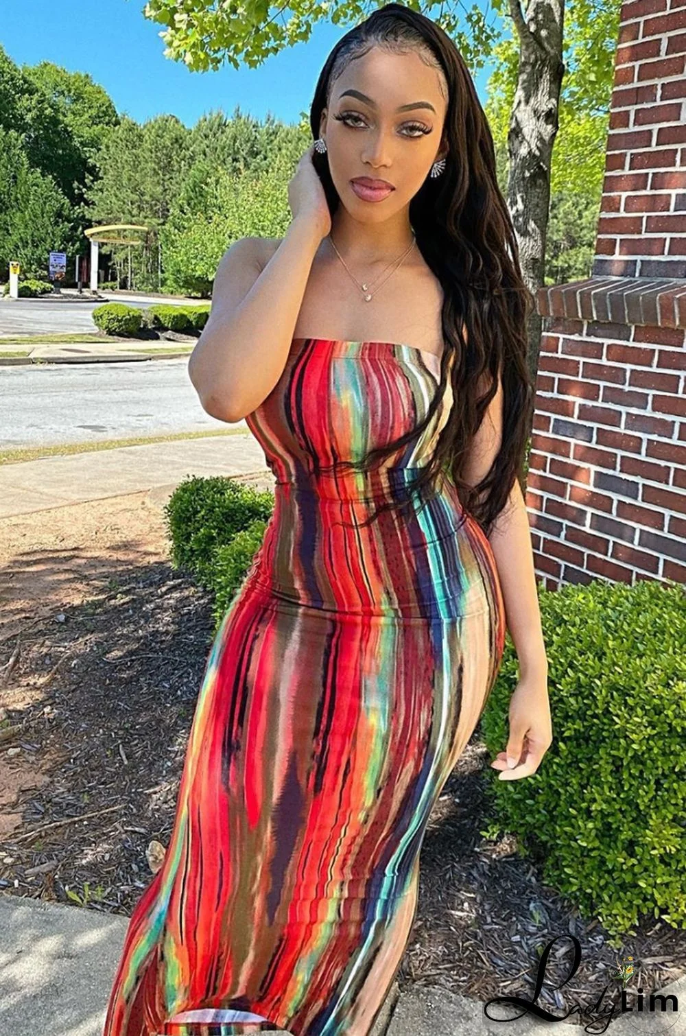 Summer Party Sexy Tie Dye Under-Knee Length Tube Dress