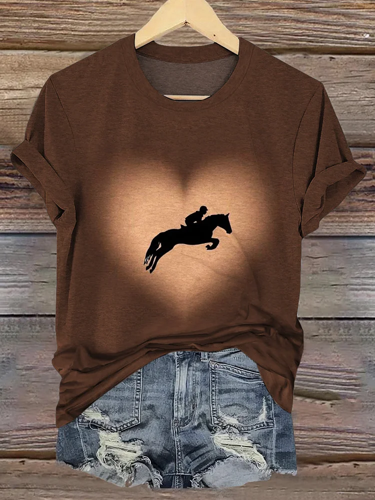 Horse Print Casual Short Sleeve Top