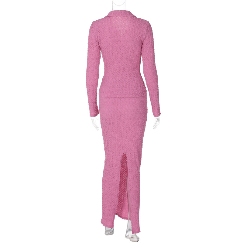 Ootddress Fashion Patchwork 2 Piece-Set Maxi Skirt Ladies Slim Long Sleeve Cardigan And Long Skirt Sets Streetwear Autumn Outfits