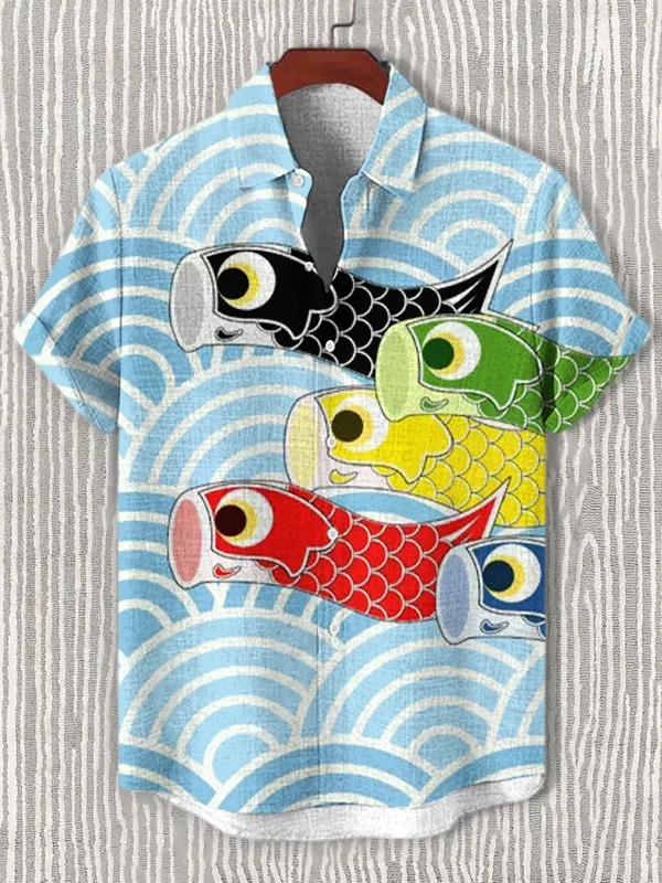 Men's Koinobori Japanese Art Print Short Sleeve Shirt