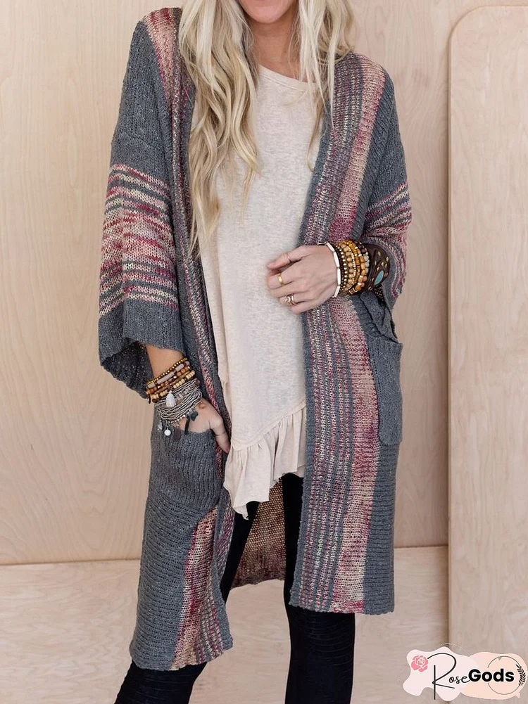 Casual Geometric Regular Fit Sweater Coat