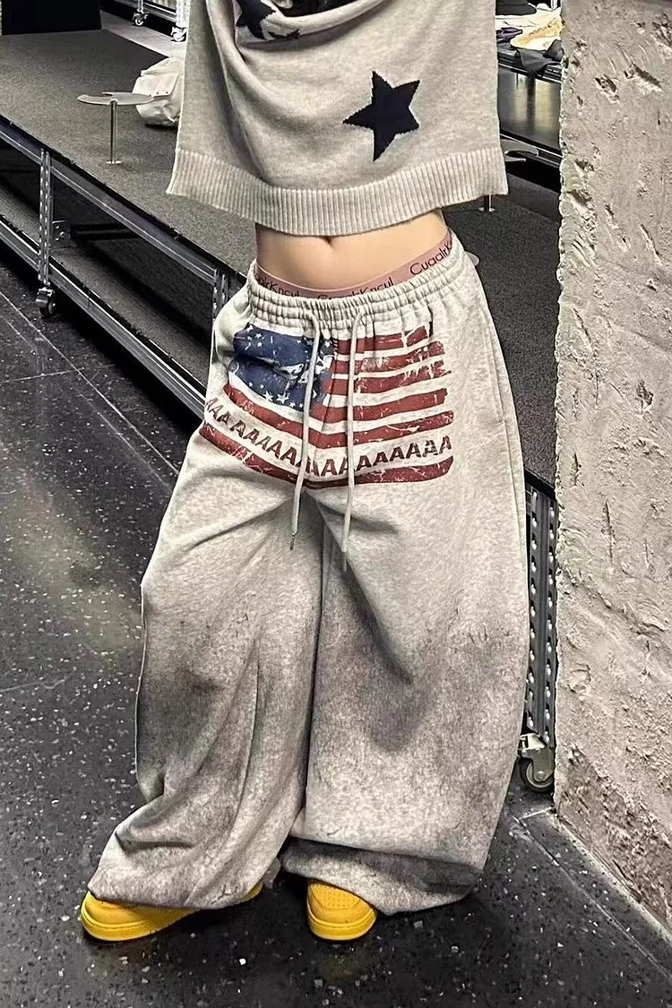 Lazy-Style Washed Tie-Dye Wide Leg Pants